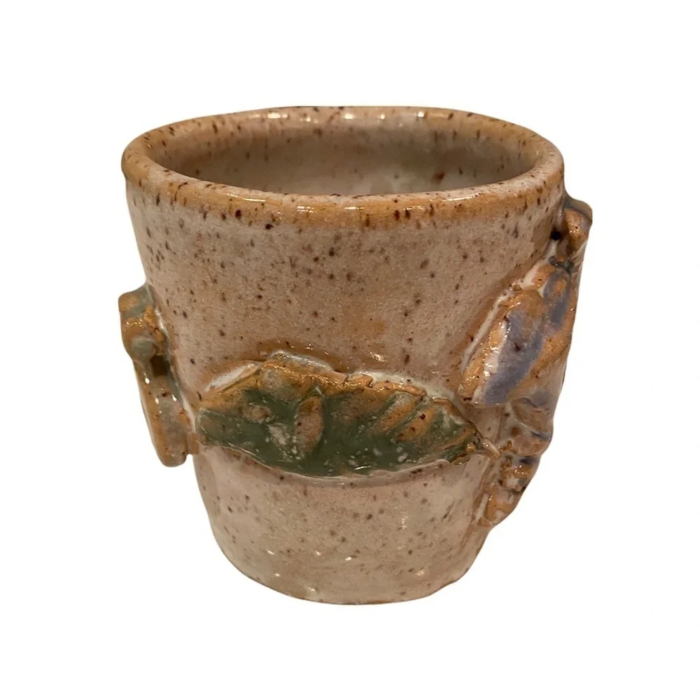 Hand-Made Pottery 3D Butterfly Mug Cup Signed: Sage